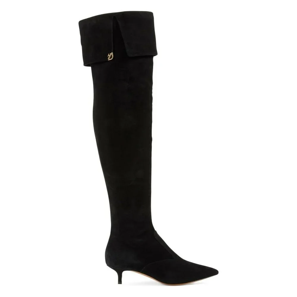 $650 TORY BURCH Elizabeth Pointy Toe Over the Knee Boot KITTEN BLACK 7  (M30)